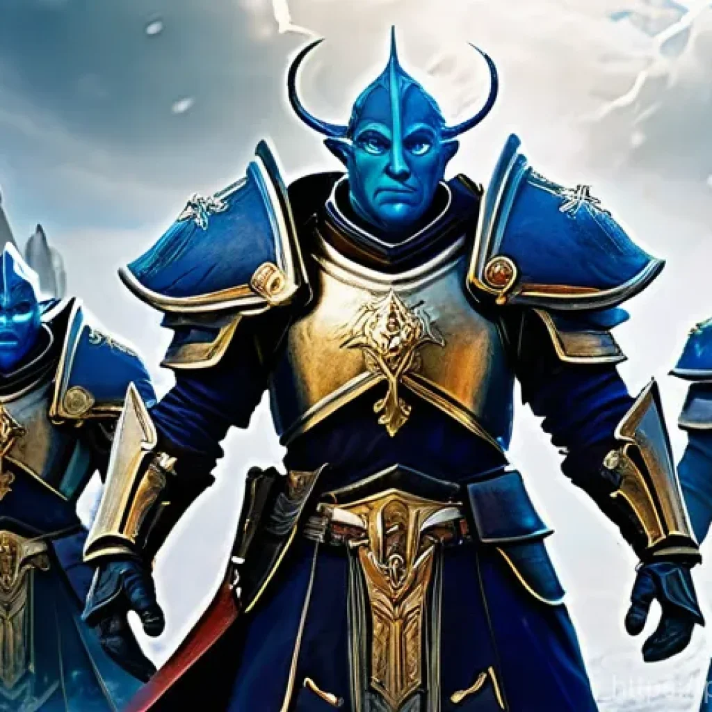 워크래프트3 무적 유닛 활용법 - **Synergistic Human Alliance in Battle**: "A dynamic, action-packed fantasy battle scene featuri...