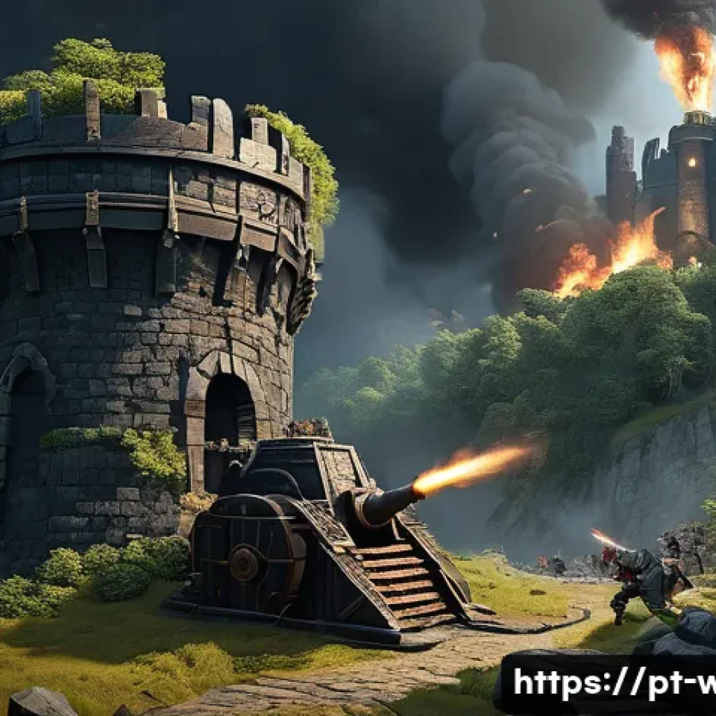 워크래프트3 타워 디펜스 공략 - A detailed fantasy tower defense scene set on a narrow winding path surrounded by lush forest, featu...
