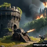 워크래프트3 타워 디펜스 공략 - A detailed fantasy tower defense scene set on a narrow winding path surrounded by lush forest, featu...