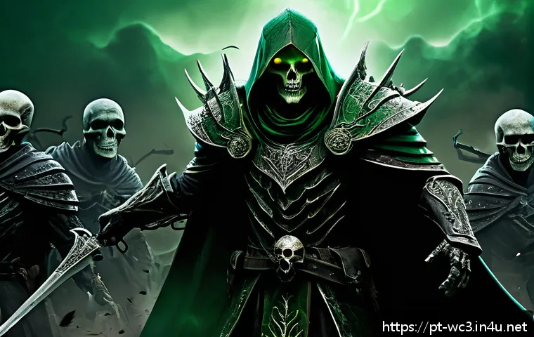 워크래프트3 언데드 디스트로이어 공략 - A powerful undead destroyer hero standing confidently on a battlefield, surrounded by ghouls and abo...